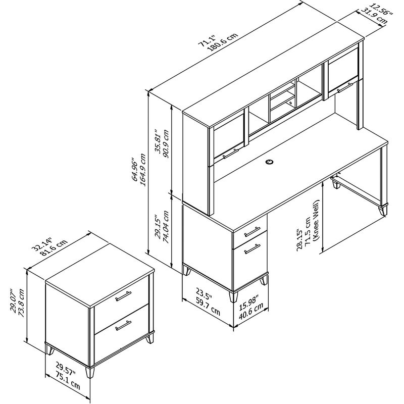 Bush Business Furniture Somerset 72W Office Computer Desk With Hutch And Lateral File Cabinet White Standard Delivery