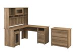 Bush Furniture Cabot 60W LShaped Computer Desk With Hutch And Lateral File Cabinet Reclaimed Pine Standard Delivery