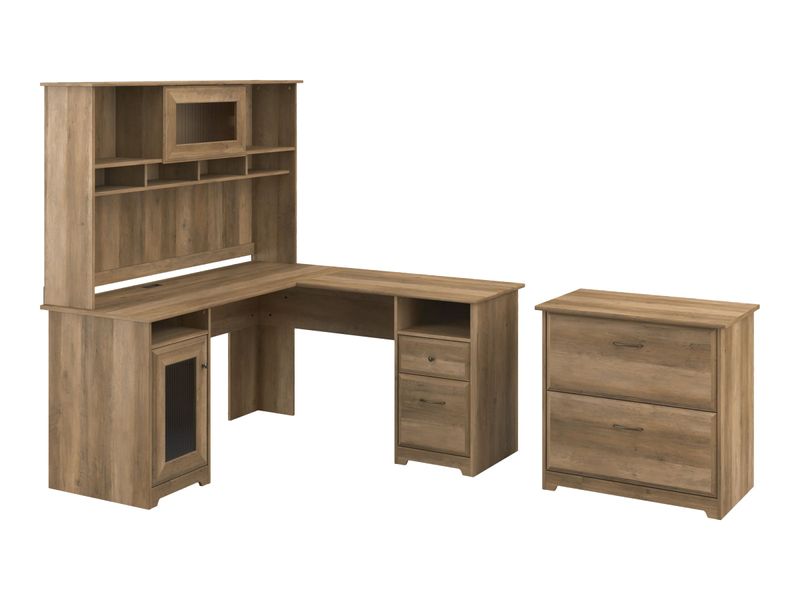 Bush Furniture Cabot 60W LShaped Computer Desk With Hutch And Lateral File Cabinet Reclaimed Pine Standard Delivery