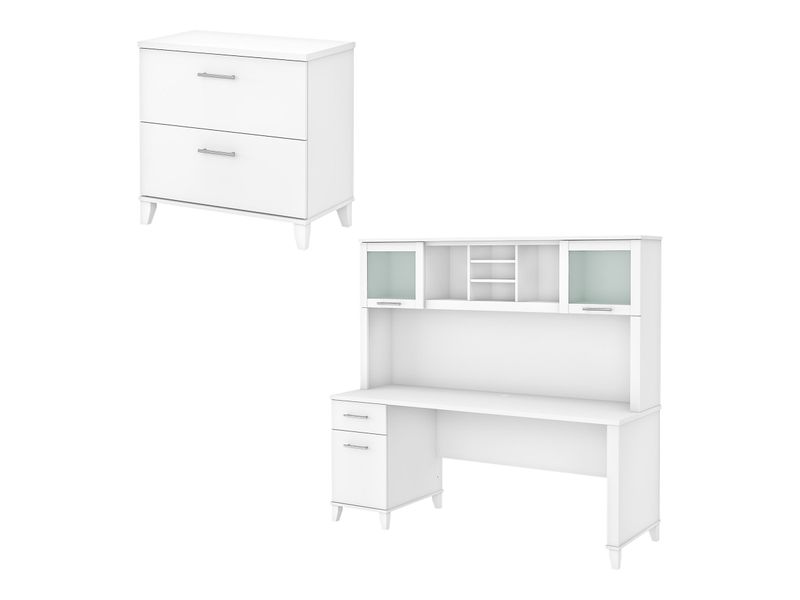 Bush Business Furniture Somerset 72W Office Computer Desk With Hutch And Lateral File Cabinet White Standard Delivery