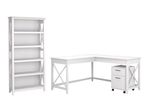 Bush Business Furniture Key West 60W LShaped Corner Desk With Mobile File Cabinet And 5Shelf Bookcase Pure White Oak Standard Delivery