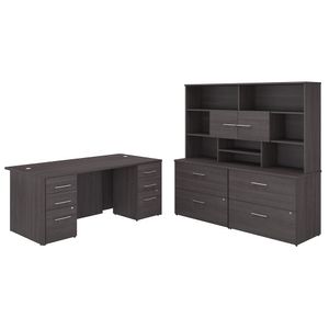 Bush Business Furniture Office 500 72"W Executive Computer Desk With Lateral File Cabinets And Hutch