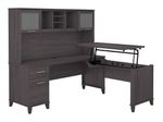 Bush Furniture Somerset 72W 3Position SitToStand LShaped Desk With Hutch Storm Gray Standard Delivery