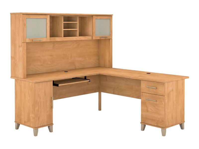 Bush Furniture Somerset L Shaped Desk With Hutch 72W Maple Cross Standard Delivery