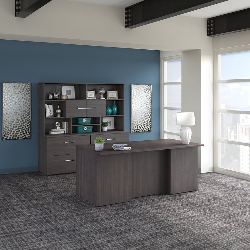 Bush Business Furniture Office 500 72W Executive Computer Desk With Lateral File Cabinets And Hutch Storm Gray Standard Delivery