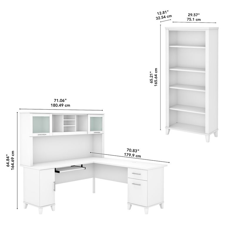Bush Furniture Somerset 72W LShaped Desk With Hutch And 5Shelf Bookcase White Standard Delivery