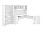 Bush Furniture Somerset 72W LShaped Desk With Hutch And 5Shelf Bookcase White Standard Delivery