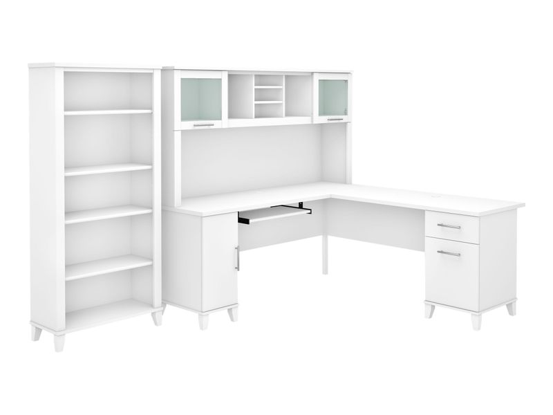 Bush Furniture Somerset 72W LShaped Desk With Hutch And 5Shelf Bookcase White Standard Delivery