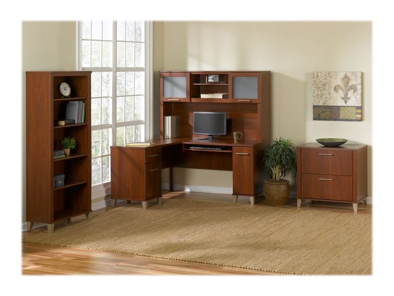 Bush Furniture Somerset L Shaped Desk With Hutch 72W Hansen Cherry Standard Delivery