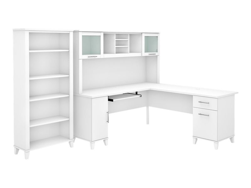 Bush Furniture Somerset 72W LShaped Desk With Hutch And 5Shelf Bookcase White Standard Delivery