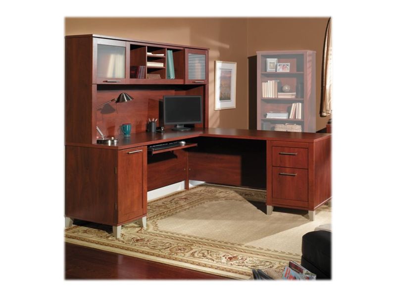 Bush Furniture Somerset L Shaped Desk With Hutch 72W Hansen Cherry Standard Delivery