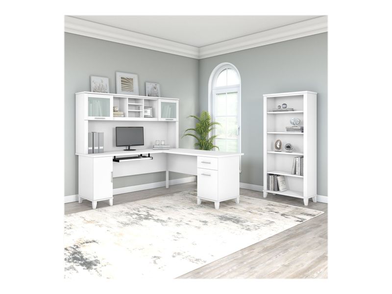 Bush Furniture Somerset 72W LShaped Desk With Hutch And 5Shelf Bookcase White Standard Delivery