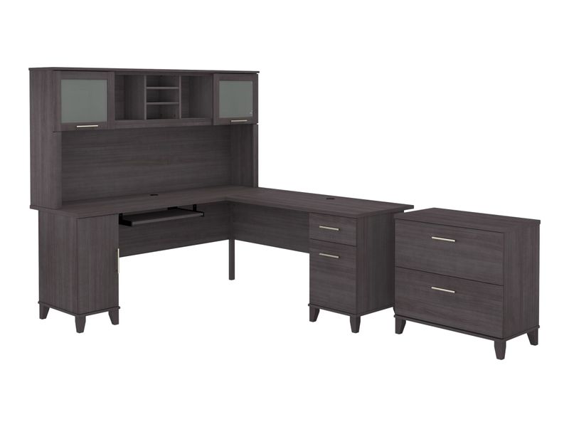 Bush Furniture Somerset 72W LShaped Desk With Hutch And Lateral File Cabinet Storm Gray Standard Delivery