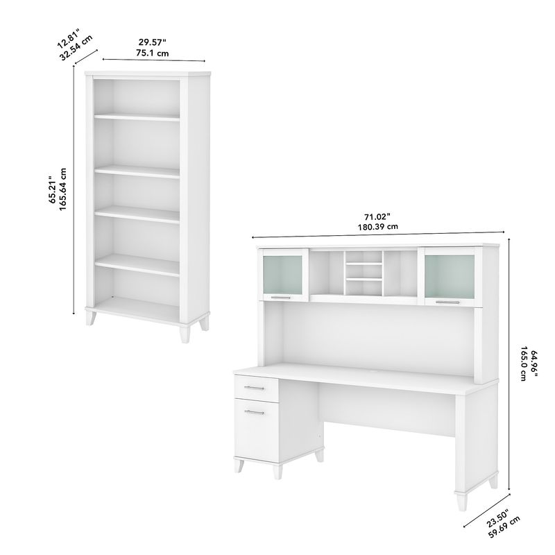 Bush Business Furniture Somerset 72W Office Computer Desk With Hutch And 5Shelf Bookcase White Standard Delivery