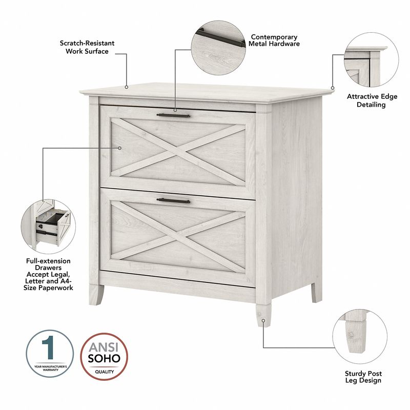Bush Furniture Key West 54W Computer Desk With 2Drawer Lateral File Cabinet And 5Shelf Bookcase Linen White Oak Standard Delivery