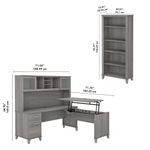 Bush Furniture Somerset 72W 3Position SitToStand LShaped Desk With Hutch And Bookcase Platinum Gray Standard Delivery