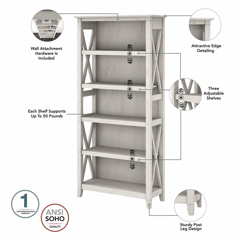 Bush Furniture Key West 54W Computer Desk With 2Drawer Lateral File Cabinet And 5Shelf Bookcase Linen White Oak Standard Delivery