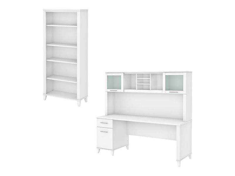 Bush Business Furniture Somerset 72W Office Computer Desk With Hutch And 5Shelf Bookcase White Standard Delivery