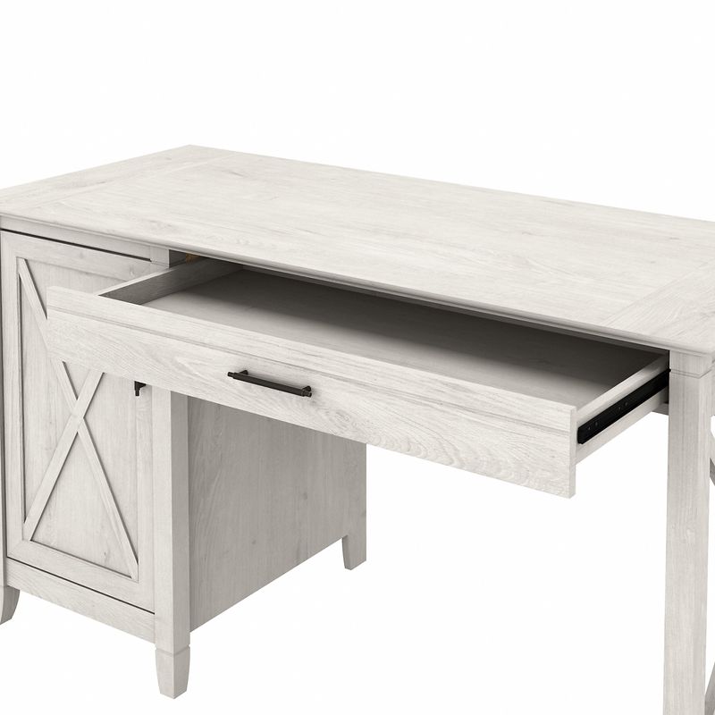 Bush Furniture Key West 54W Computer Desk With 2Drawer Lateral File Cabinet And 5Shelf Bookcase Linen White Oak Standard Delivery