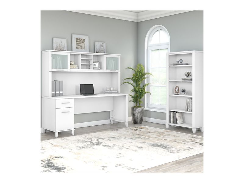 Bush Business Furniture Somerset 72W Office Computer Desk With Hutch And 5Shelf Bookcase White Standard Delivery