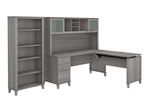 Bush Furniture Somerset 72W 3Position SitToStand LShaped Desk With Hutch And Bookcase Platinum Gray Standard Delivery