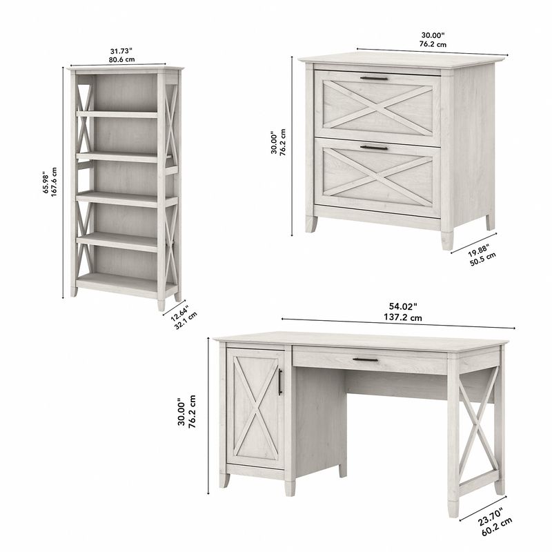 Bush Furniture Key West 54W Computer Desk With 2Drawer Lateral File Cabinet And 5Shelf Bookcase Linen White Oak Standard Delivery