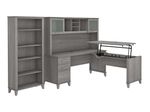 Bush Furniture Somerset 72W 3Position SitToStand LShaped Desk With Hutch And Bookcase Platinum Gray Standard Delivery