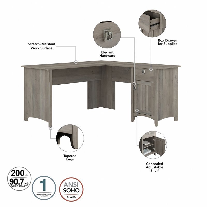 Bush Furniture Salinas 60W LShaped Desk With Hutch Driftwood Gray Standard Delivery