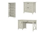Bush Furniture Key West 54W Computer Desk With 2Drawer Lateral File Cabinet And 5Shelf Bookcase Linen White Oak Standard Delivery