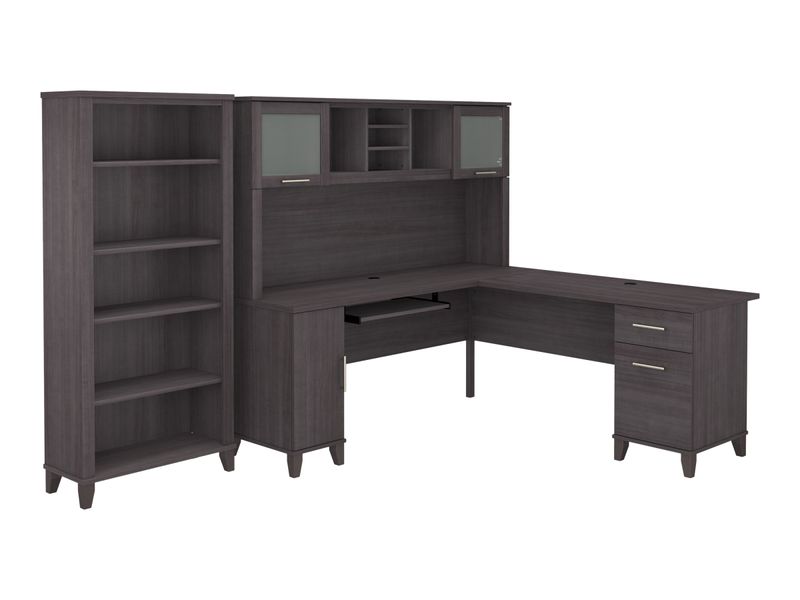 Bush Furniture Somerset 72W LShaped Desk With Hutch And 5Shelf Bookcase Storm Gray Standard Delivery