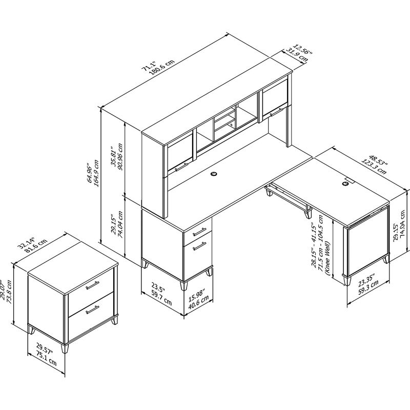 Bush Furniture Somerset 72W 3Position SitToStand LShaped Desk With Hutch And File Cabinet Storm Gray Standard Delivery