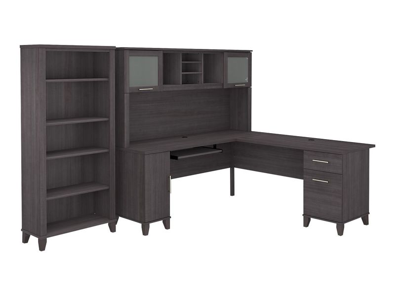 Bush Furniture Somerset 72W LShaped Desk With Hutch And 5Shelf Bookcase Storm Gray Standard Delivery