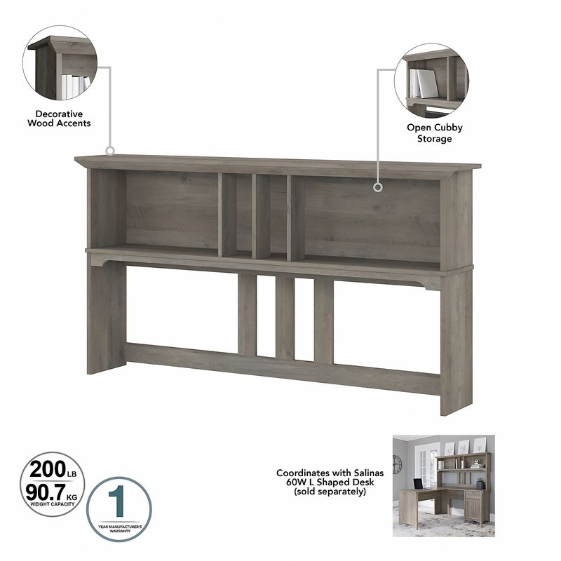 Bush Furniture Salinas 60W LShaped Desk With Hutch Driftwood Gray Standard Delivery