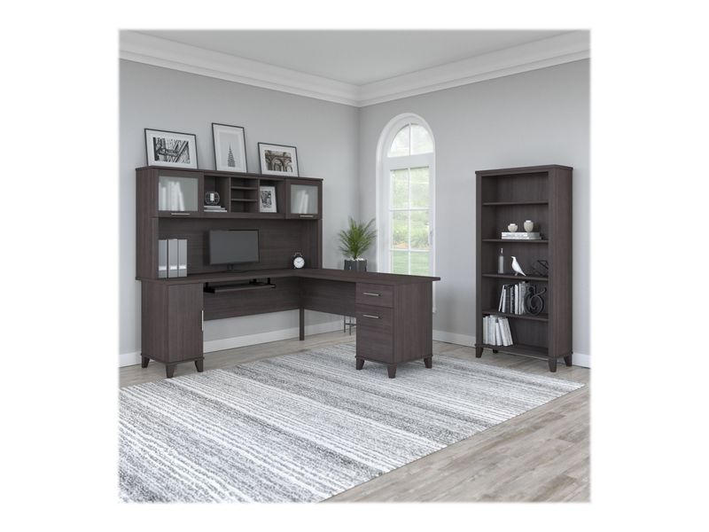 Bush Furniture Somerset 72W LShaped Desk With Hutch And 5Shelf Bookcase Storm Gray Standard Delivery