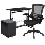 Flash Furniture Work From Home DeskChair Set With Adjustable Computer Desk Ergonomic Mesh ChairMobile Filing Cabinet Black BLNNAN21CPX5LBK