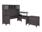 Bush Furniture Somerset 72W 3Position SitToStand LShaped Desk With Hutch And File Cabinet Storm Gray Standard Delivery