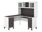 Bush Business Furniture Somerset 60W LShaped Corner Desk With Hutch Storm GrayWhite Standard Delivery