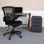 Flash Furniture Work From Home Desk And Chair Set With Glass Desk Ergonomic Mesh Office Chair And Filing Cabinet Black BLNNAN28APX5BK