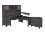 Bush Furniture Somerset 72W 3Position SitToStand LShaped Desk With Hutch And File Cabinet Storm Gray Standard Delivery