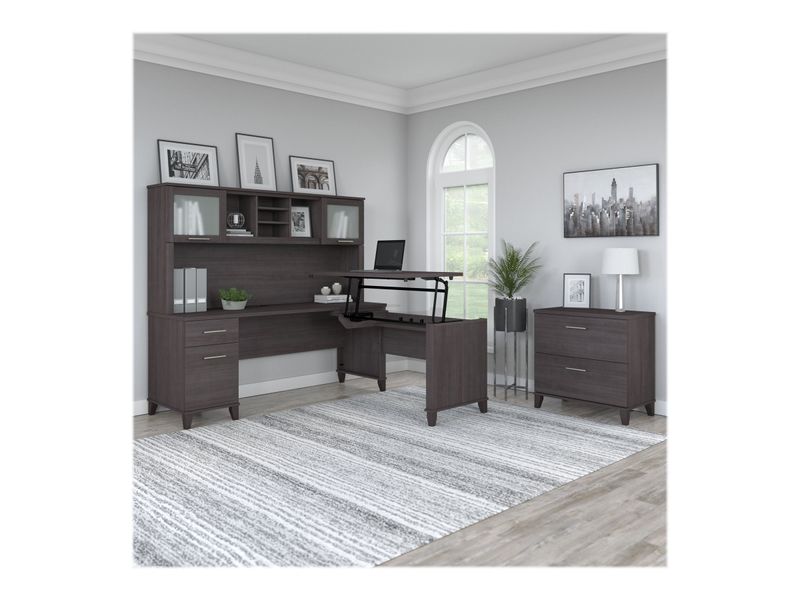 Bush Furniture Somerset 72W 3Position SitToStand LShaped Desk With Hutch And File Cabinet Storm Gray Standard Delivery