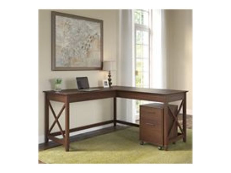 Bush Business Furniture Key West 60W LShaped Corner Desk With Mobile File Cabinet Bing Cherry Standard Delivery
