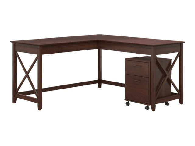 Bush Business Furniture Key West 60W LShaped Corner Desk With Mobile File Cabinet Bing Cherry Standard Delivery