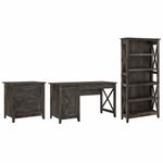 Bush Furniture Key West 54W Computer Desk With 2Drawer Lateral File Cabinet And 5Shelf Bookcase Dark Gray Hickory Standard Delivery