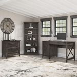 Bush Furniture Key West 54W Computer Desk With 2Drawer Lateral File Cabinet And 5Shelf Bookcase Dark Gray Hickory Standard Delivery