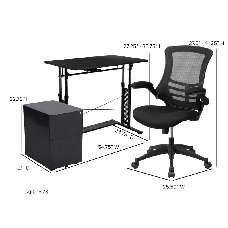 Flash Furniture Work From Home DeskChair Set With Adjustable Computer Desk Ergonomic Mesh ChairMobile Filing Cabinet Black BLNNAN21CPX5LBK