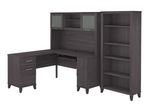 Bush Business Furniture Somerset 60W LShaped Corner Desk With Hutch And 5Shelf Bookcase Storm Gray Standard Delivery