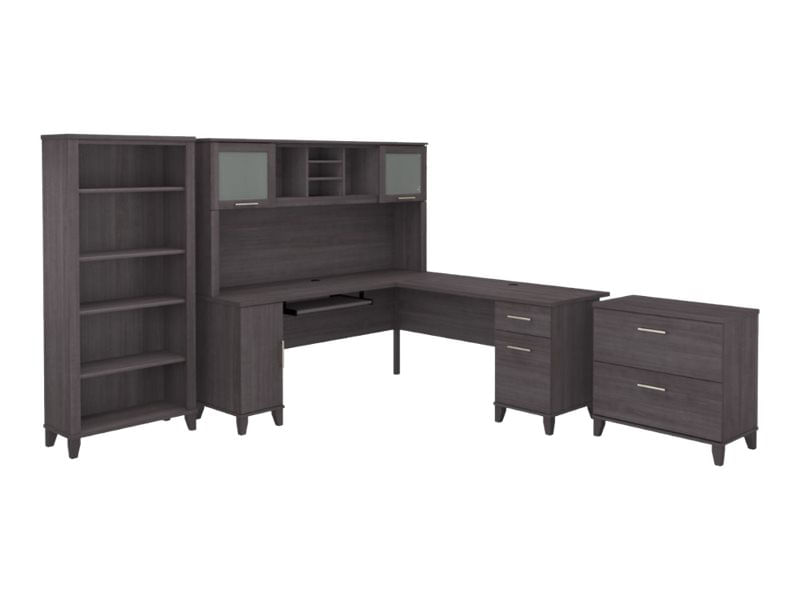 Bush Furniture Somerset 72W LShaped Desk With Hutch Lateral File Cabinet And Bookcase Storm Gray Standard Delivery