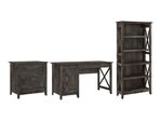 Bush Furniture Key West 54W Computer Desk With 2Drawer Lateral File Cabinet And 5Shelf Bookcase Dark Gray Hickory Standard Delivery