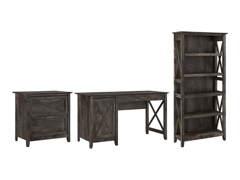 Bush Furniture Key West 54W Computer Desk With 2Drawer Lateral File Cabinet And 5Shelf Bookcase Dark Gray Hickory Standard Delivery