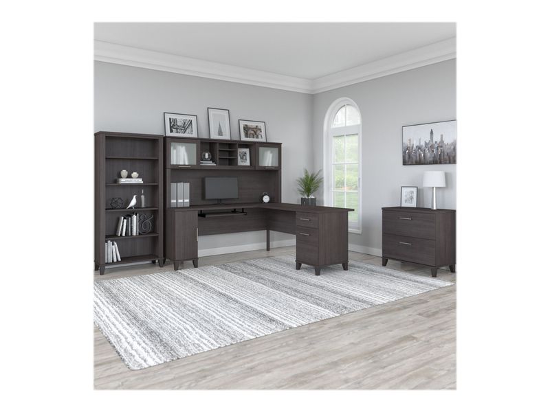 Bush Furniture Somerset 72W LShaped Desk With Hutch Lateral File Cabinet And Bookcase Storm Gray Standard Delivery